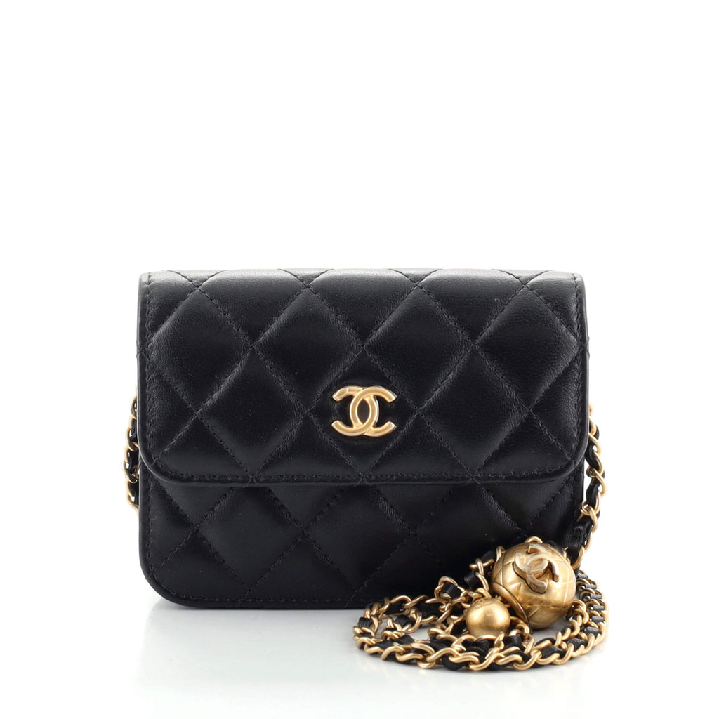 Chanel Pearl Crush Flap Clutch with Chain Quilted Lambskin Mini Black  1236291