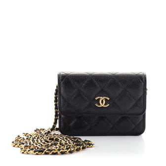 Chanel Miss Coco Strap Flap Clutch with Chain Quilted Caviar Mini