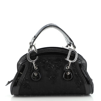 Christian Dior Vintage Trotteur Bowling Bag Beaded Diorissimo Canvas with Patent Small