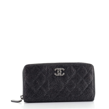 Chanel Zip Around Wallet Quilted Glittered Calfskin Long