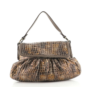 Fendi Chef Flap Bag Crocodile Embossed Canvas Medium