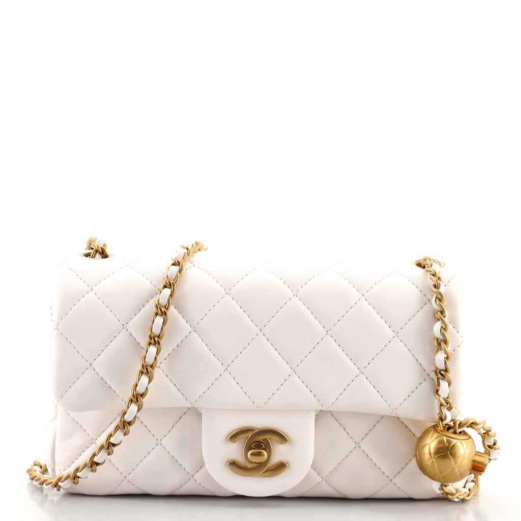Chanel Pearl Crush Flap Bag Quilted Lambskin Mini White 1236951