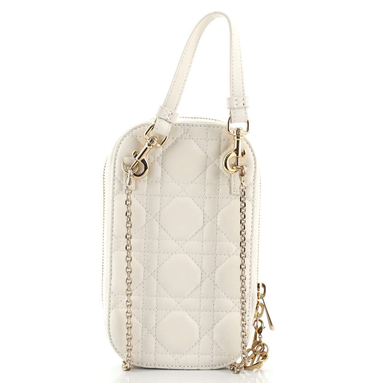 Christian Dior Lady Dior Phone Holder on Chain Cannage Quilt Lambskin White 1237271