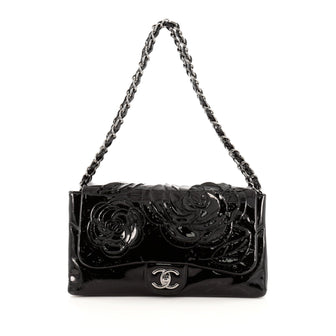 Chanel Tweed Petals Camellia Flap Bag Patent Medium