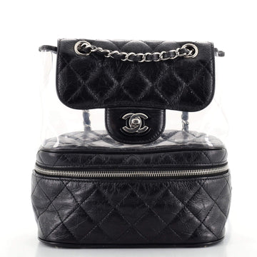 Chanel Zip Around Flap Backpack Quilted Crumpled Calfskin and PVC Small