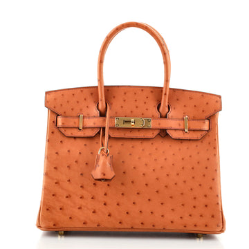 Hermes Birkin Handbag Brown Ostrich with Gold Hardware 30