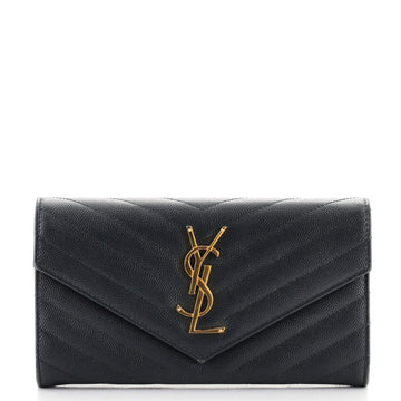 Saint Laurent Classic Monogram Flap Wallet Matelasse Chevron Leather Large