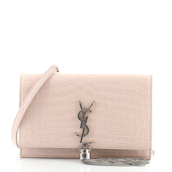 Saint Laurent Classic Monogram Tassel Chain Wallet Crocodile Embossed Leather