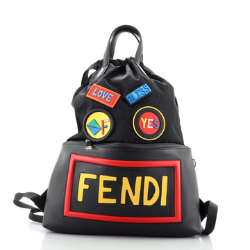 Fendi Monster Vocabulary Drawstring Backpack Printed Nylon with Patches Large