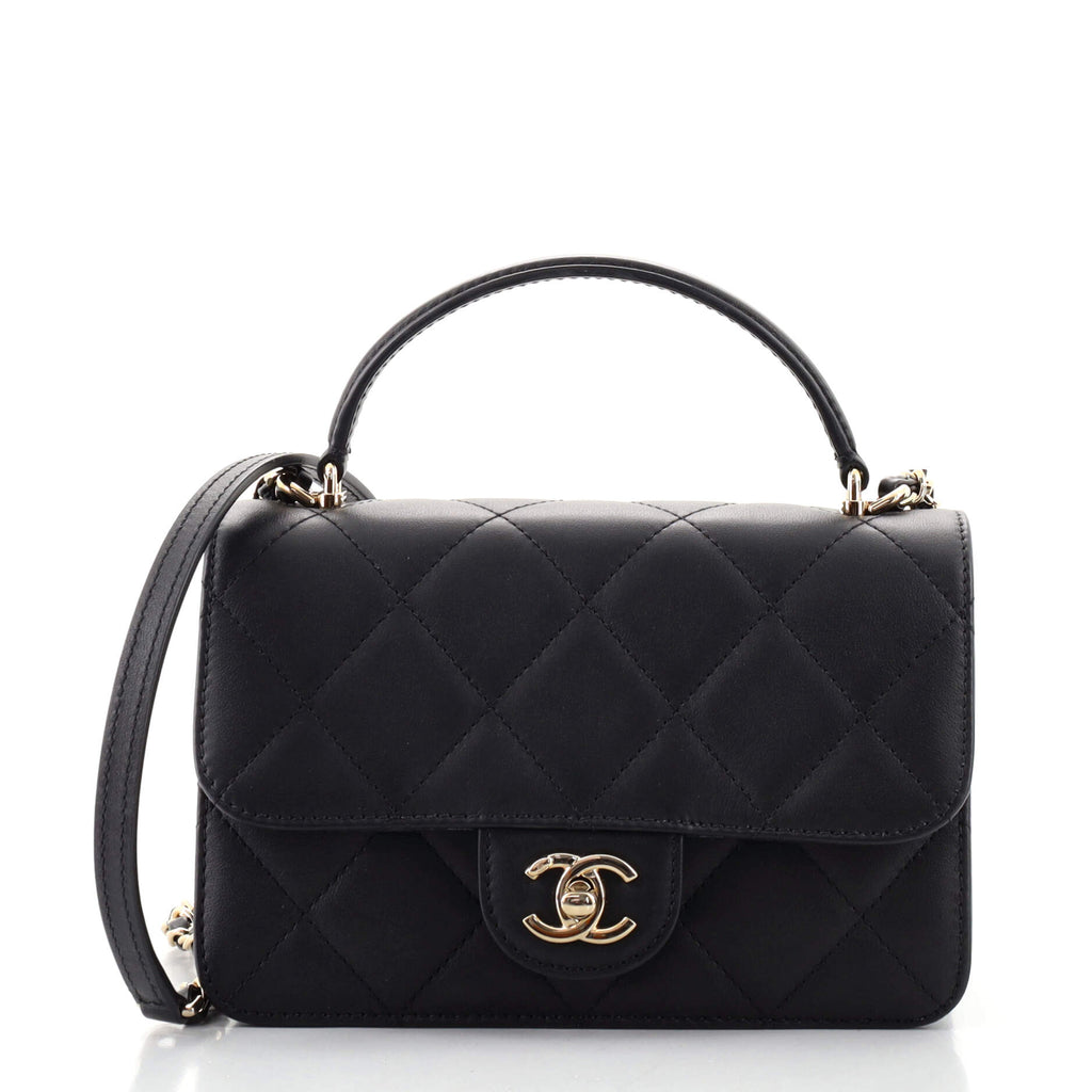 Chanel Coco Lady Top Handle Flap Bag Quilted Calfskin Small Black 1240261
