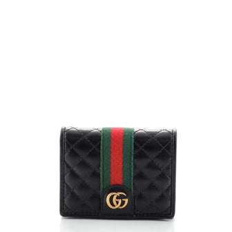 Gucci GG Marmont Web Flap Card Case Quilted Leather