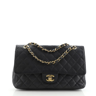 Chanel Vintage Classic Double Flap Bag Quilted Caviar Medium