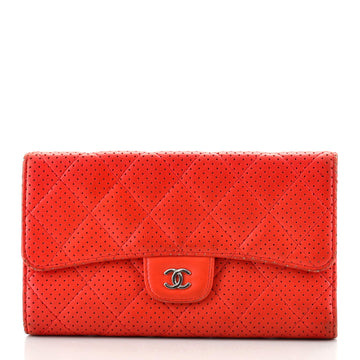 Chanel L-Flap Wallet Quilted Perforated Leather Long