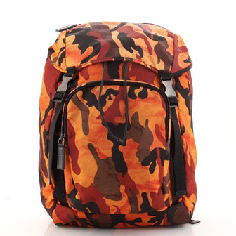 Prada Double Buckle Backpack Printed Tessuto Medium