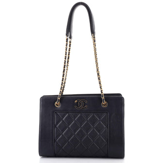 Chanel Mademoiselle Vintage Shopping Tote Quilted Sheepskin Small