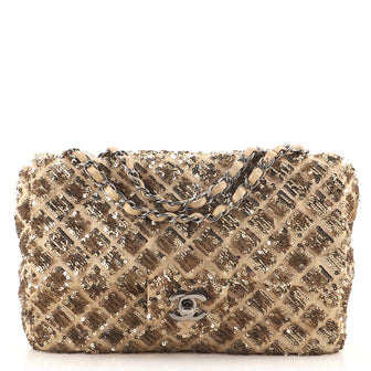 Chanel Classic Single Flap Bag Quilted Satin and Sequins Medium