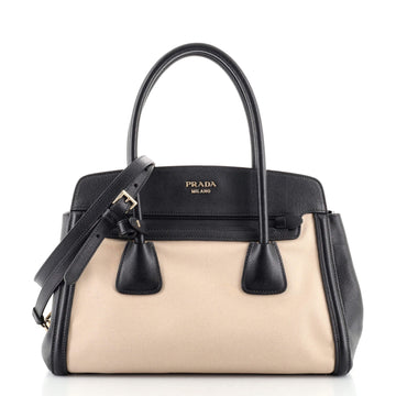 Prada Cuir Frame Convertible Tote Canvas and Saffiano Leather Small