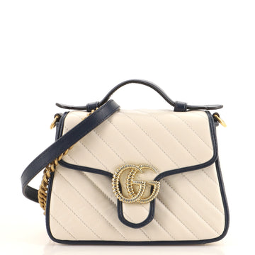 Gucci GG Marmont Top Handle Flap Bag Diagonal Quilted Leather Mini