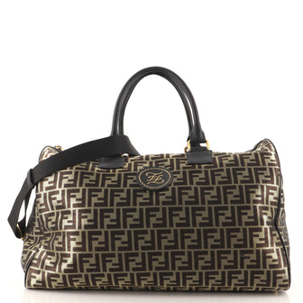 Fendi Travel Boston Bag Metallic Zucca Canvas Large
