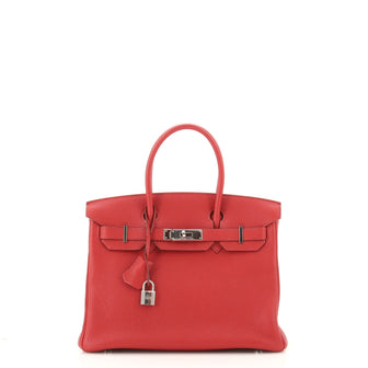 Hermes Birkin Handbag Red Togo with Palladium Hardware 30