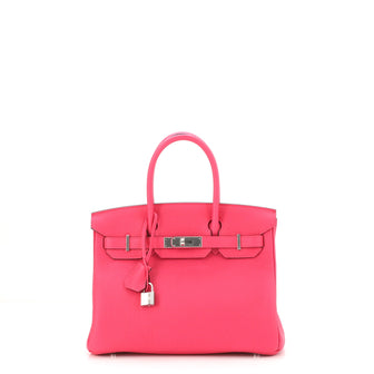 Hermes Birkin Handbag Pink Clemence with Palladium Hardware 30