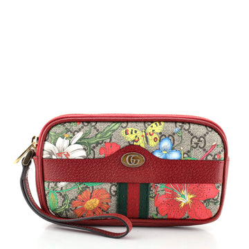 Gucci Ophidia Zip Wristlet Pouch Flora GG Coated Canvas Small