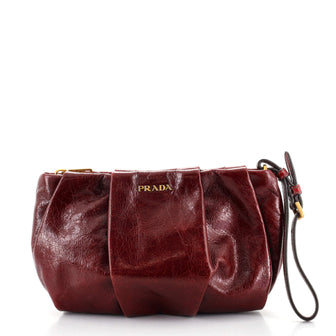 Prada Wristlet Clutch Pleated Leather