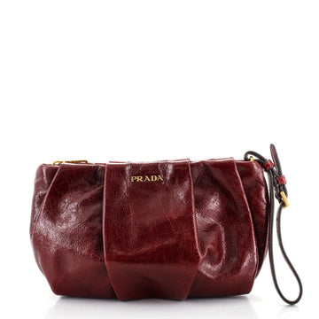 Prada Wristlet Clutch Pleated Leather