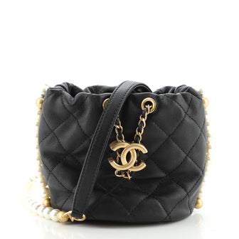 Chanel About Pearls Bucket Bag Quilted Calfskin Mini Black