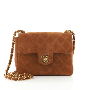 Chanel Vintage Square Classic Single Flap Bag Quilted Suede Mini