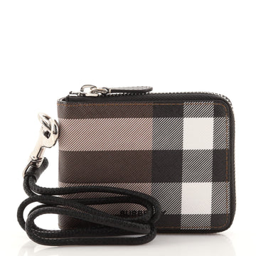 Burberry Lanyard Zip Around Wallet Check E-Canvas Compact