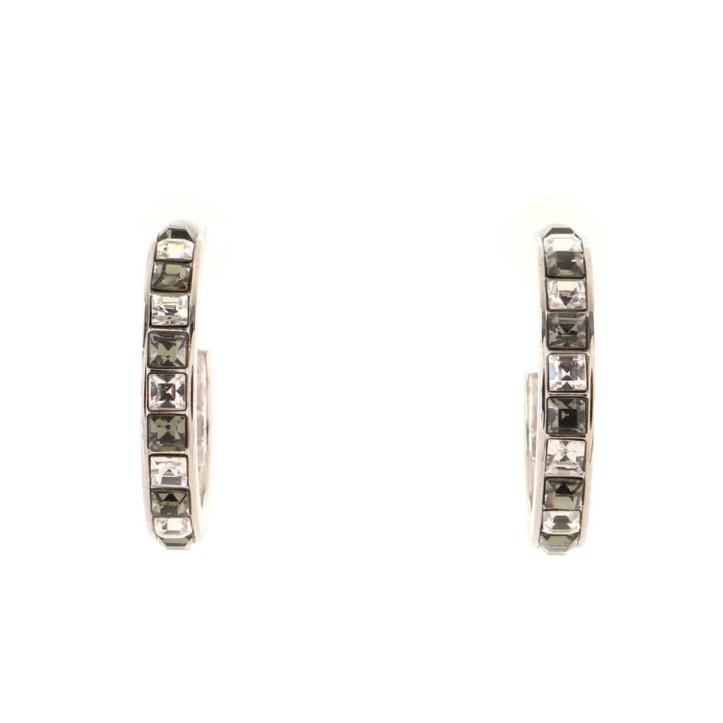 Chanel Baguette Crystal CC Hoop Earrings Metal with Crystals Silver 1242462