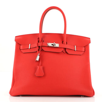 Hermes Birkin Handbag Red Togo with Palladium Hardware 35