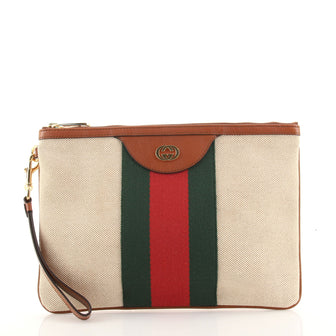 Gucci Vintage Web Wristlet Pouch Canvas Medium