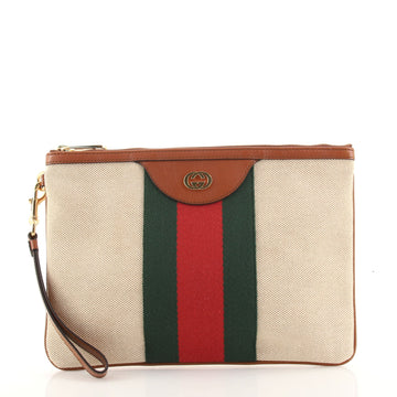 Gucci Vintage Web Wristlet Pouch Canvas Medium