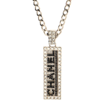 Chanel Logo Plate Necklace Metal with Crystals