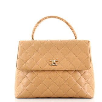 Chanel Vintage Classic Top Handle Flap Bag Quilted Caviar Jumbo