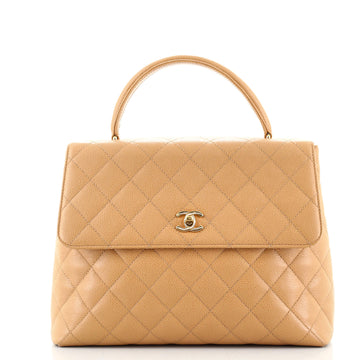 Chanel Vintage Classic Top Handle Flap Bag Quilted Caviar Jumbo