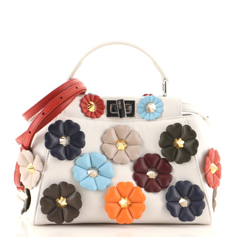 Fendi Flowerland Peekaboo Bag Embellished Leather Mini