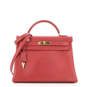 Hermes Kelly Handbag Red Courchevel with Gold Hardware 32