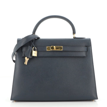 Hermes Kelly Handbag Blue Epsom with Gold Hardware 32