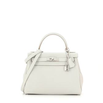 Hermes Kelly Handbag Grey Clemence with Palladium Hardware 28