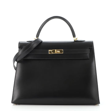Hermes Kelly Handbag Black Box Calf with Gold Hardware 35