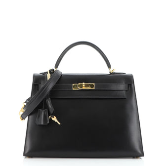 Hermes Kelly Handbag Black Box Calf with Gold Hardware 32