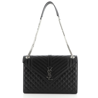 Saint Laurent Classic Monogram Envelope Satchel Quilted Leather Large