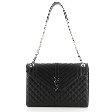 Saint Laurent Classic Monogram Envelope Satchel Quilted Leather Large