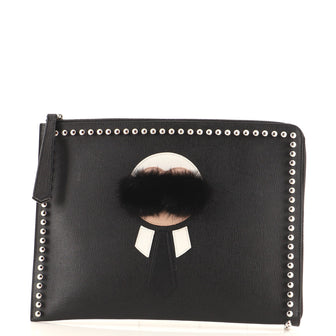 Fendi Karlito Pouch Studded Saffiano Leather Medium