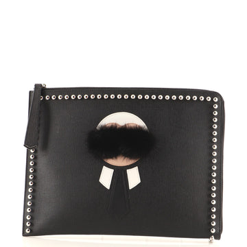 Fendi Karlito Pouch Studded Saffiano Leather Medium
