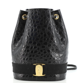 Salvatore Ferragamo Vara Bucket Backpack Embossed Leather Mini