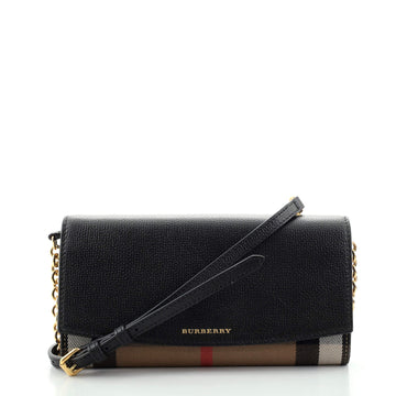 Burberry Henley Wallet on Chain Leather with House Check Canvas